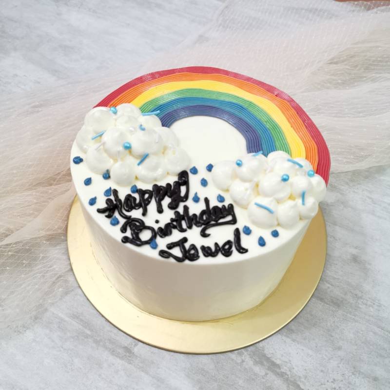 Korean-style Rainbow wording cake