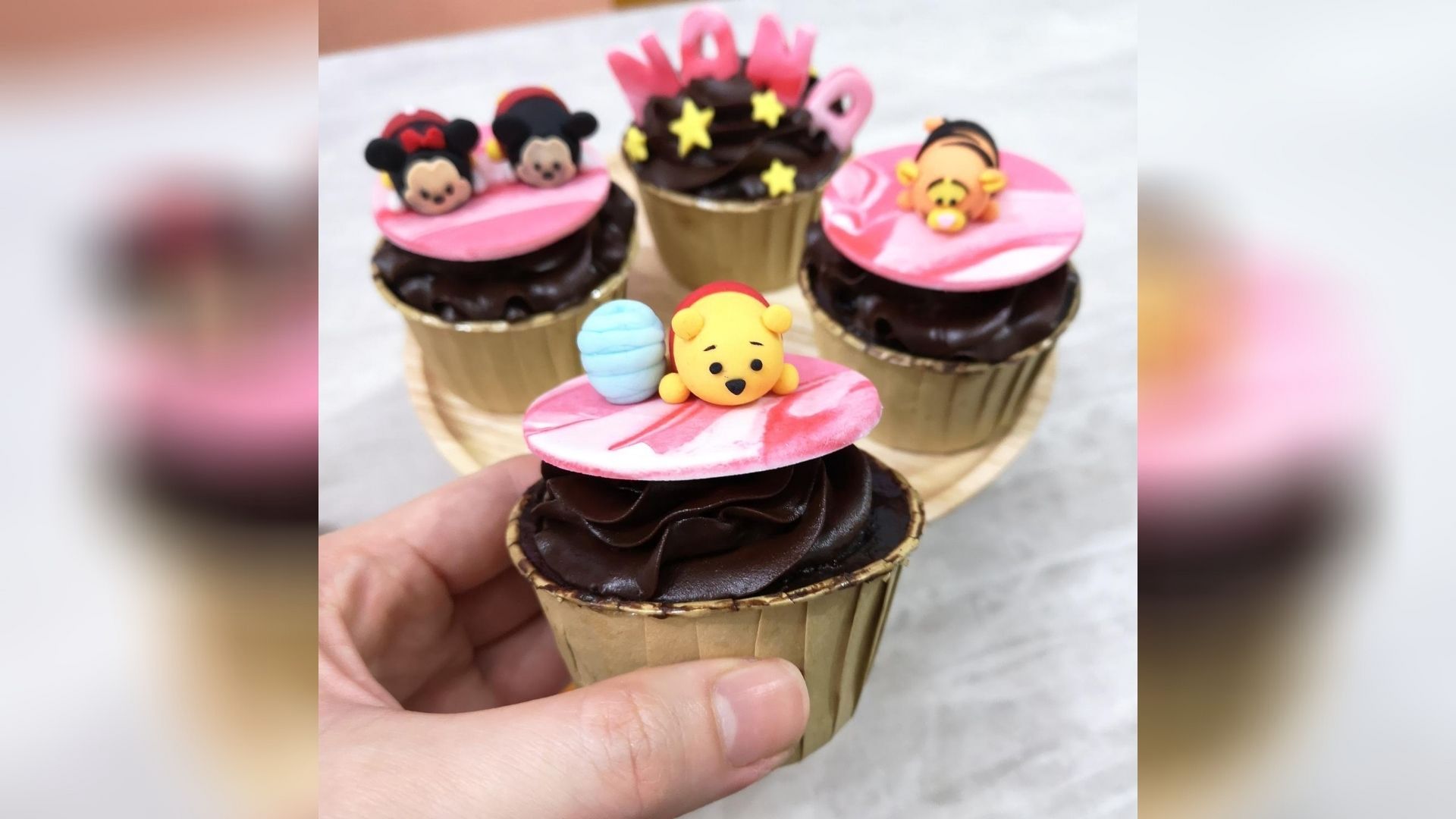 Thumb-size Tsum Tsum on Chocolate Cupcakes Nanatang Studio Baking Class Banner